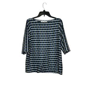Lauren Moffatt Women's Top Boxy Fit Retro Striped Boatneck Blue Gold Size Medium